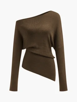 Wool-Blend Asymmetrical Neck Knit Top