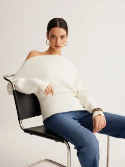 Wool-Blend Asymmetrical Neck Knit Top