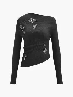 Wool-Blend Asymmetrical Sequins Knit Top