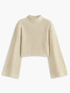Wool-Blend Bell Sleeve Crop Shift Sweater