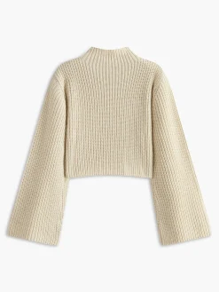 Wool-Blend Bell Sleeve Crop Shift Sweater