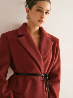 Wool-Blend Belted Blazer With Shoulder Pads