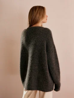 Wool-Blend Button Draped Cardigan
