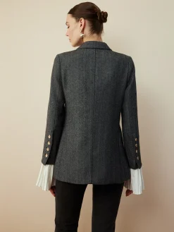 Wool-Blend Chevron Tweed Fit Blazer