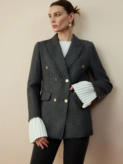 Wool-Blend Chevron Tweed Fit Blazer