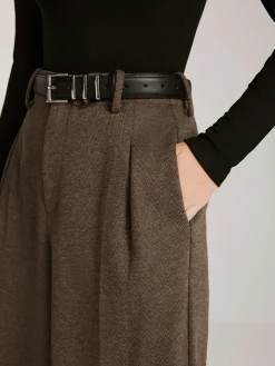 Wool-Blend Chevron Wide-Leg Pants Without Belt