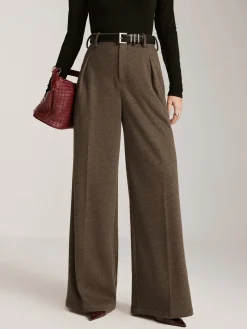 Wool-Blend Chevron Wide-Leg Pants Without Belt