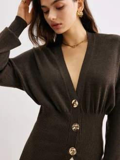 Wool-Blend Cinched Button Knit Outerwear