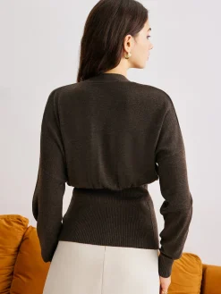 Wool-Blend Cinched Button Knit Outerwear