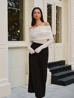 Wool-Blend Cold-Shoulder Ruched Knit Top