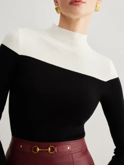 Wool-Blend Color Block Knit Top