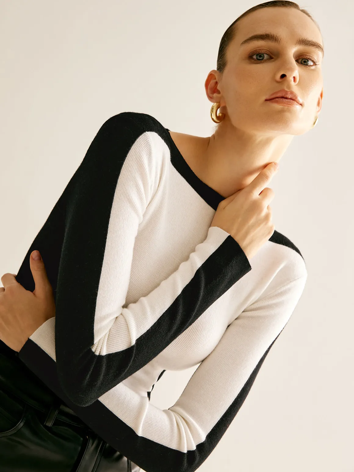 Wool-Blend Color Block Slim Sweater