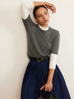 Wool-Blend Crew Neck Knit Top