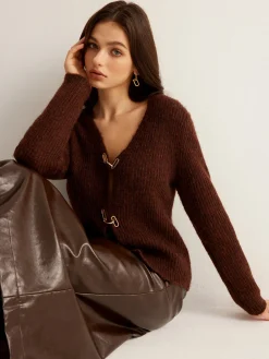 Wool-Blend Cutout Metal-Link Cardigan