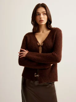 Wool-Blend Cutout Metal-Link Cardigan