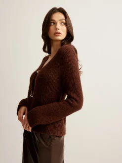 Wool-Blend Cutout Metal-Link Cardigan