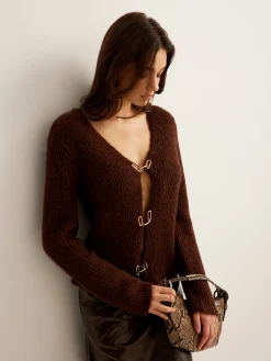 Wool-Blend Cutout Metal-Link Cardigan
