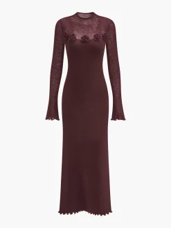 Wool-Blend 3D Flower Lettuce Trim Sweater Dress