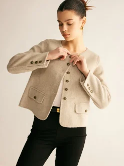 Wool-Blend Elegant Button Blazer