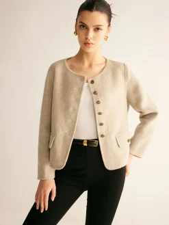 Wool-Blend Elegant Button Blazer
