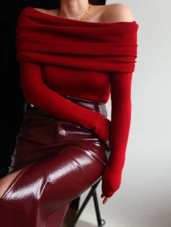 Wool-Blend Elegant Ruched Slim Sweater
