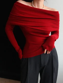 Wool-Blend Elegant Ruched Slim Sweater
