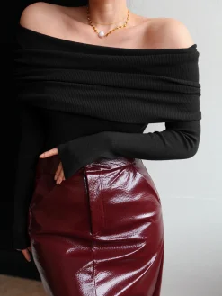 Wool-Blend Elegant Ruched Slim Sweater