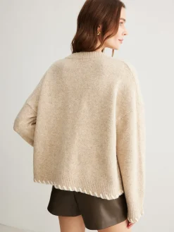 Wool-Blend Embroidered Trim Sweater