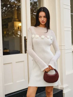 Wool-Blend Floral Sweater Panel Dress