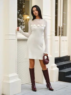 Wool-Blend Floral Sweater Panel Dress