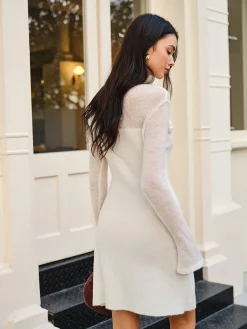 Wool-Blend Floral Sweater Panel Dress