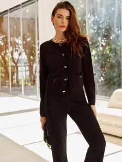 Wool-Blend Geometric-Button Cardigan