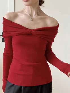 Wool-Blend Knotted Ruched Knit Top