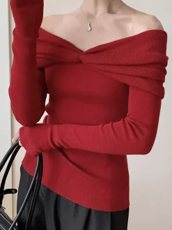 Wool-Blend Knotted Ruched Knit Top