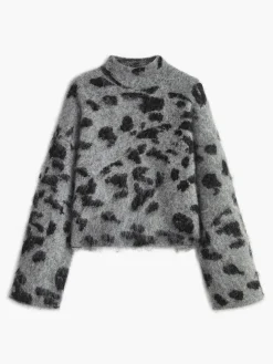 Wool-Blend Leopard Fuzzy Sweater