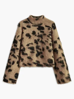 Wool-Blend Leopard Fuzzy Sweater