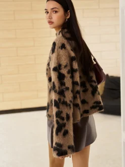 Wool-Blend Leopard Fuzzy Sweater