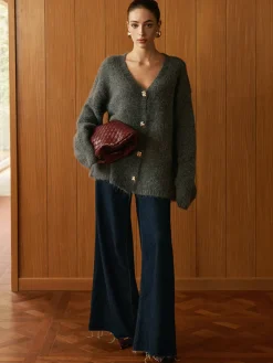 Wool-Blend Metal Button Knit Outerwear
