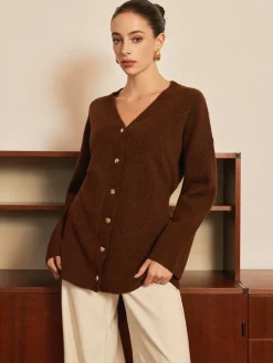 Wool-Blend Metal-Button Belted Cardigan