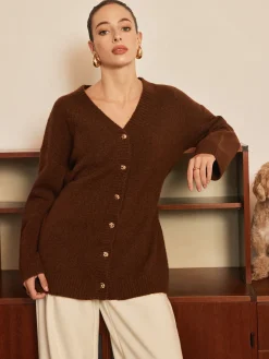 Wool-Blend Metal-Button Belted Cardigan