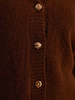Wool-Blend Metal-Button Belted Cardigan