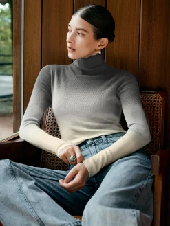 Wool-Blend Ombre Slim Knit Top