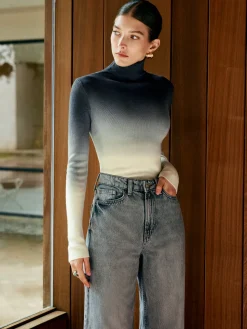 Wool-Blend Ombre Slim Knit Top