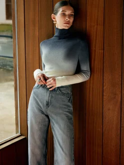 Wool-Blend Ombre Slim Knit Top