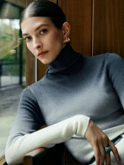 Wool-Blend Ombre Slim Knit Top