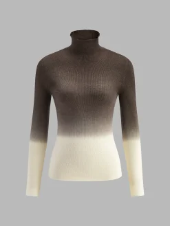 Wool-Blend Ombre Slim Knit Top