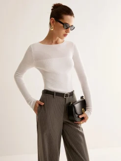 Wool-Blend Panel Slim Sweater