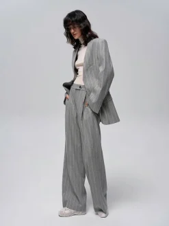 Wool-Blend Pinstripe Tweed Pants