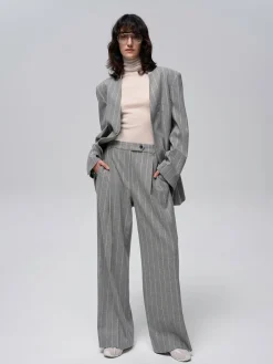 Wool-Blend Pinstripe Tweed Pants