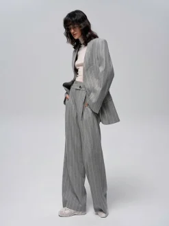 Wool-Blend Pinstripe Tweed Pants
